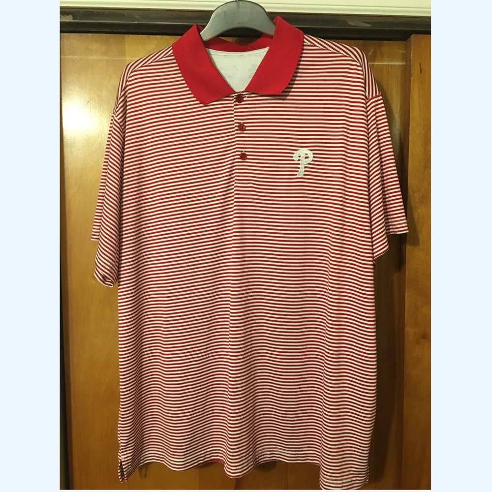 Antigua Red White Striped Phillies Polo